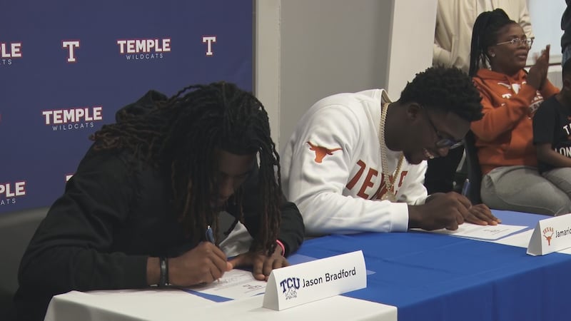 Temple's Jason Bradford and Jamarion Carlton sign to play football at TCU and Texas.