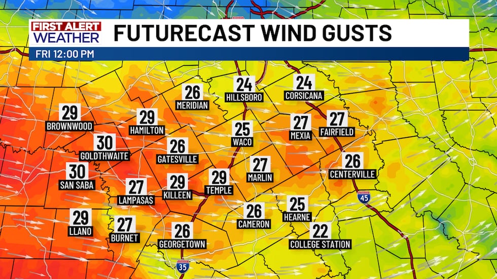 First Alert Futurecast Wind Gusts (Friday Afternoon)