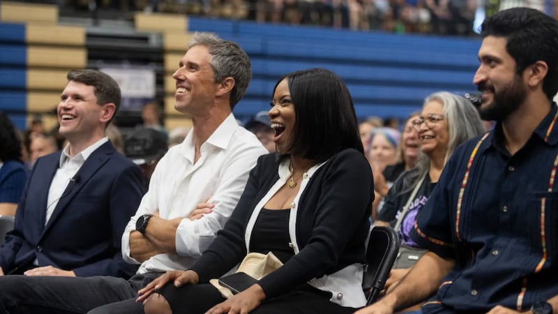 From left: State Rep. James Talarico, D-Austin, former congressman Beto O'Rourke, and U.S....
