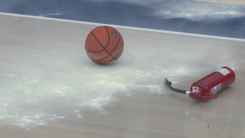 Fire extinguisher discharge left on the gym floor of Bishop Louis Reicher allegedly by vandals