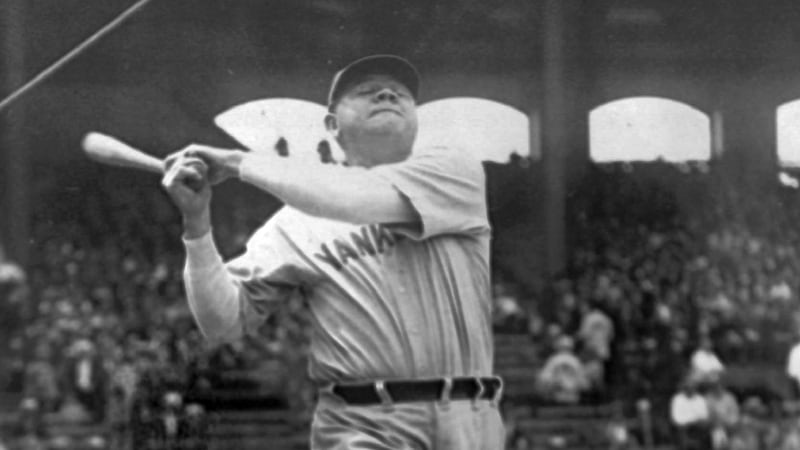 In this June 18, 1929 file photo, New York Yankees' Babe Ruth takes a big swing at New York's...