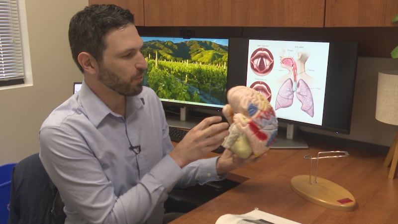 Dr. Saul Frankford with the Callier Center for Communication Disorders at UT Dallas points out...