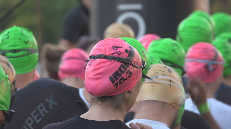 Racers prepare for the start of the 7th annual Ironman triathlon in Waco, Texas