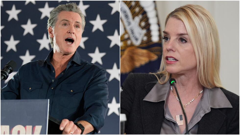 California Gov. Gavin Newsom and U.S. Attorney General Pam Bondi.