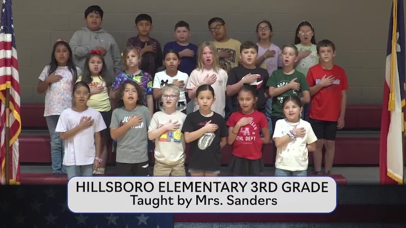 Today's pledge is brought to you by Mrs. Sanders' class from Hillsboro Elementary.