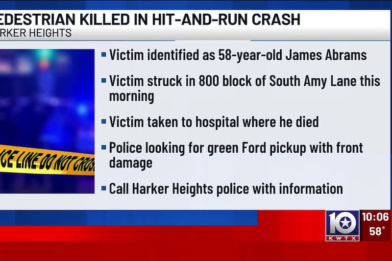 Pedestrian killed in hit-and-run crash in Harker Heights