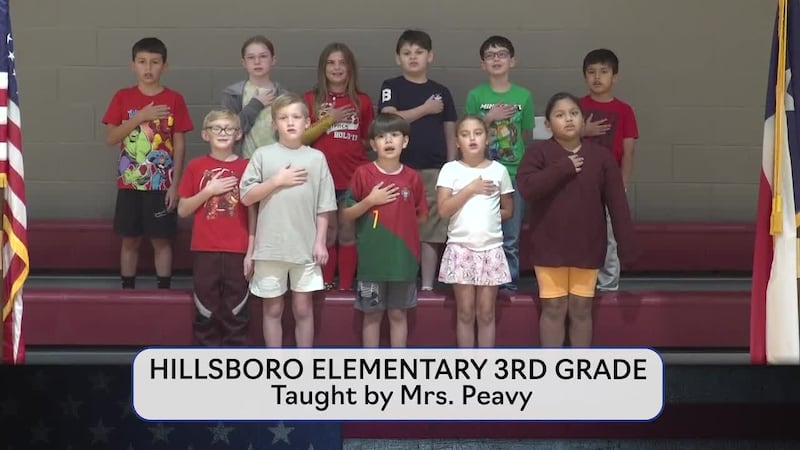 Today's pledge is brought to you by Mrs. Peavy's class from Hillsboro Elementary.