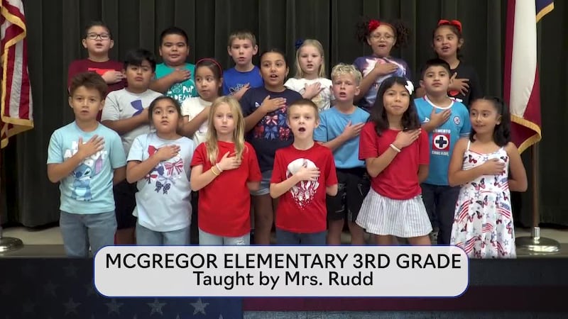Today's pledge is brought to you by Mrs. Rudd's class from McGregor Elementary.